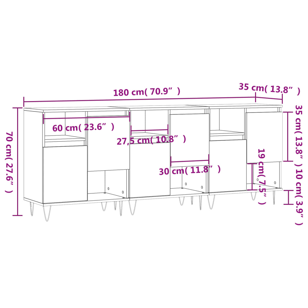 Servante, 3 piese, gri beton, lemn prelucrat