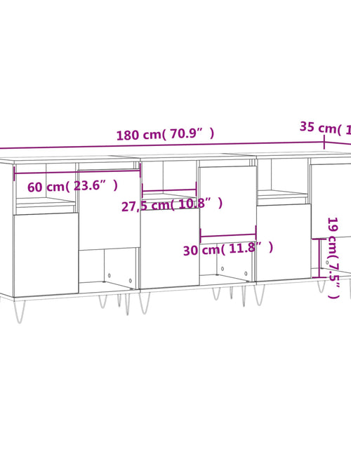 Încărcați imaginea în vizualizatorul Galerie, Servantă, 3 buc., stejar maro, lemn prelucrat
