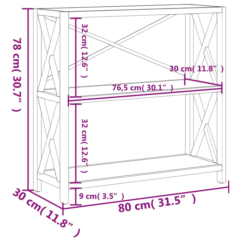 Raft cu 3 niveluri, 80x30x78 cm, lemn masiv de stejar