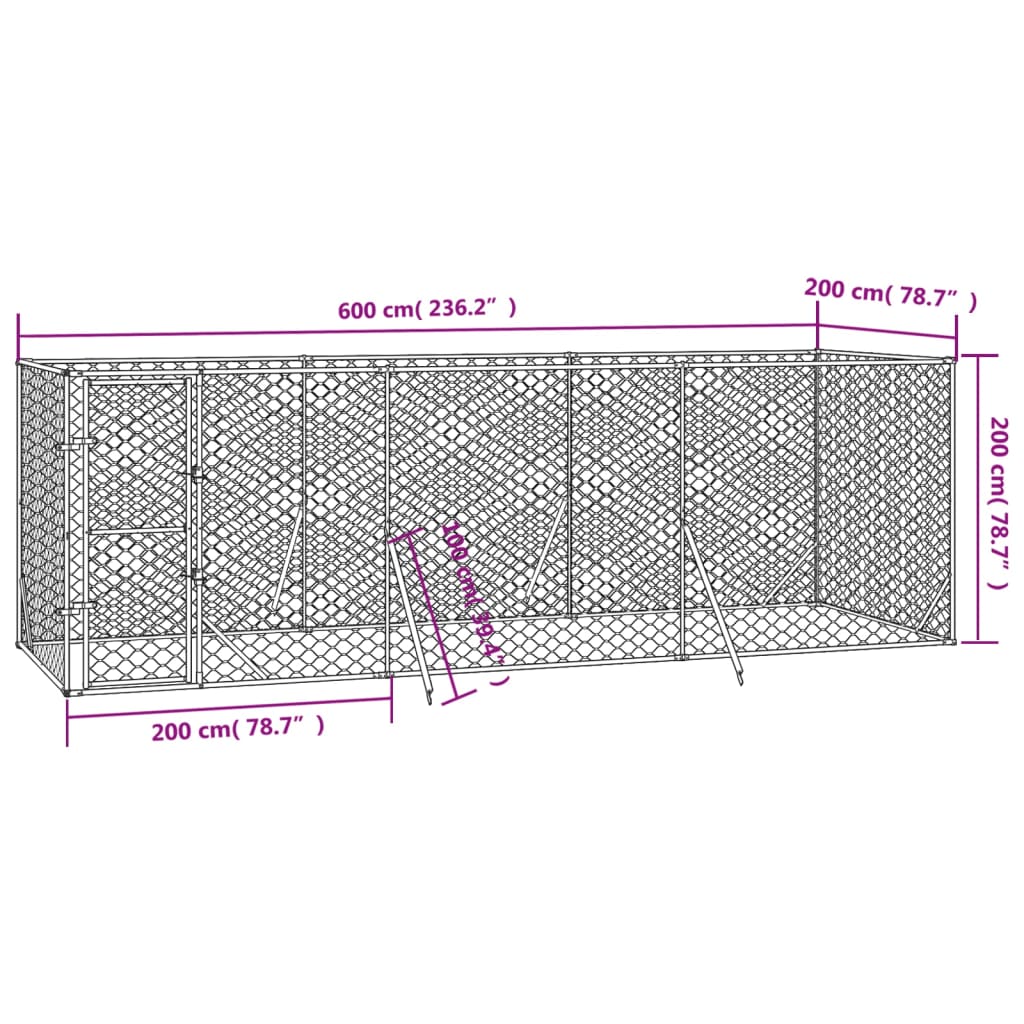 Padoc de exterior pentru câini argintiu 6x2x2 m oțel galvanizat