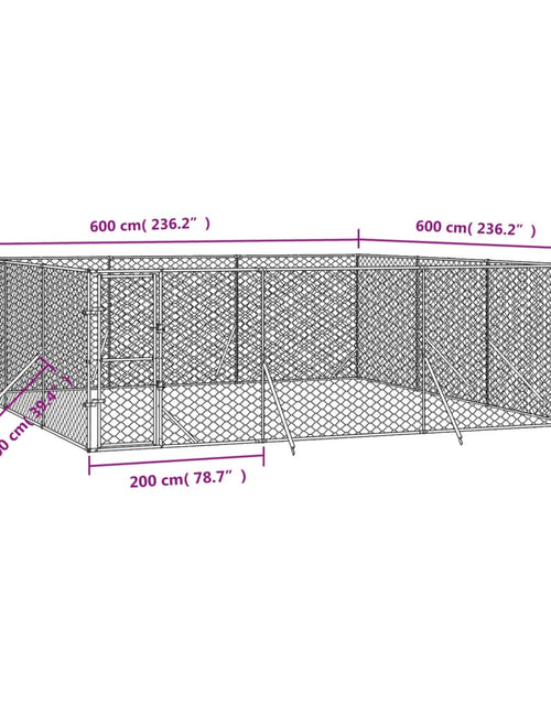 Загрузите изображение в средство просмотра галереи, Padoc de exterior pentru câini argintiu 6x6x2 m oțel galvanizat
