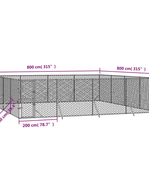 Загрузите изображение в средство просмотра галереи, Padoc de exterior pentru câini argintiu 8x8x2 m oțel galvanizat
