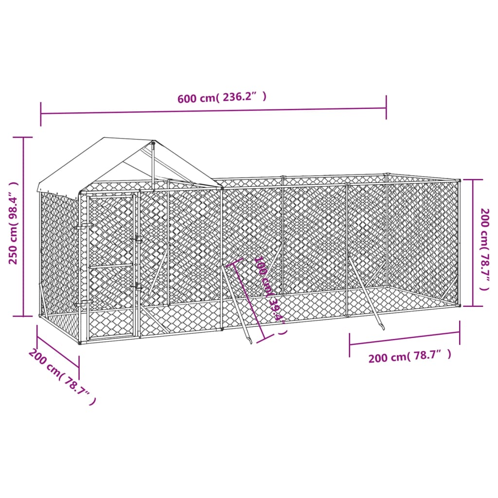 Padoc de exterior cu acoperiș argintiu 6x2x2,5m oțel galvanizat