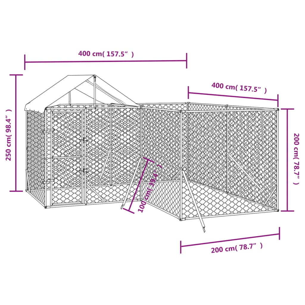 Padoc exterior cu acoperiș argintiu 4x4x2,5 m oțel galvanizat