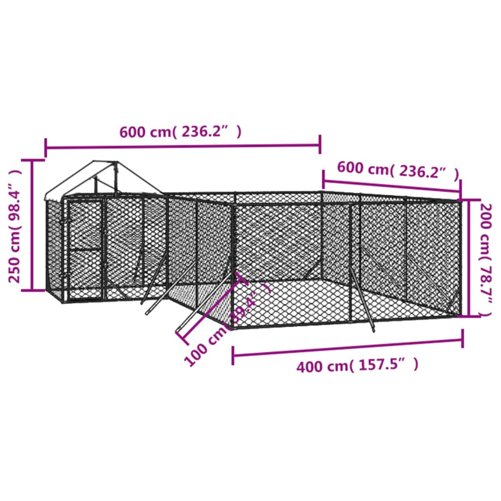 Padoc de exterior cu acoperiș argintiu 6x6x2,5m oțel galvanizat