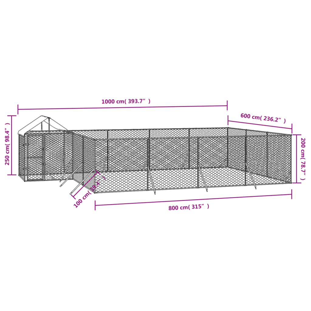 Padoc exterior cu acoperiș argintiu 10x6x2,5 m oțel galvanizat