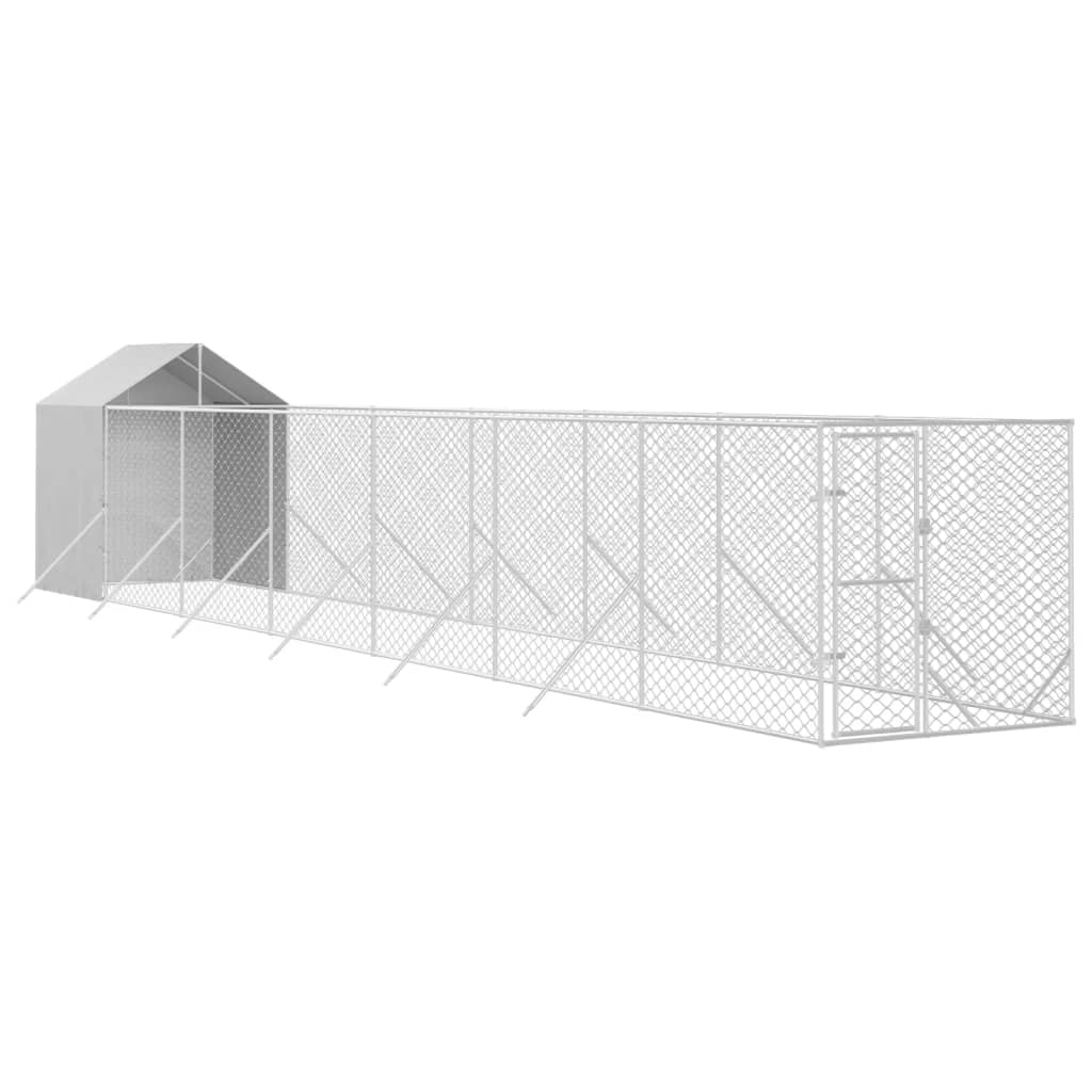 Padoc exterior cu acoperiș argintiu 2x14x2,5 m oțel galvanizat