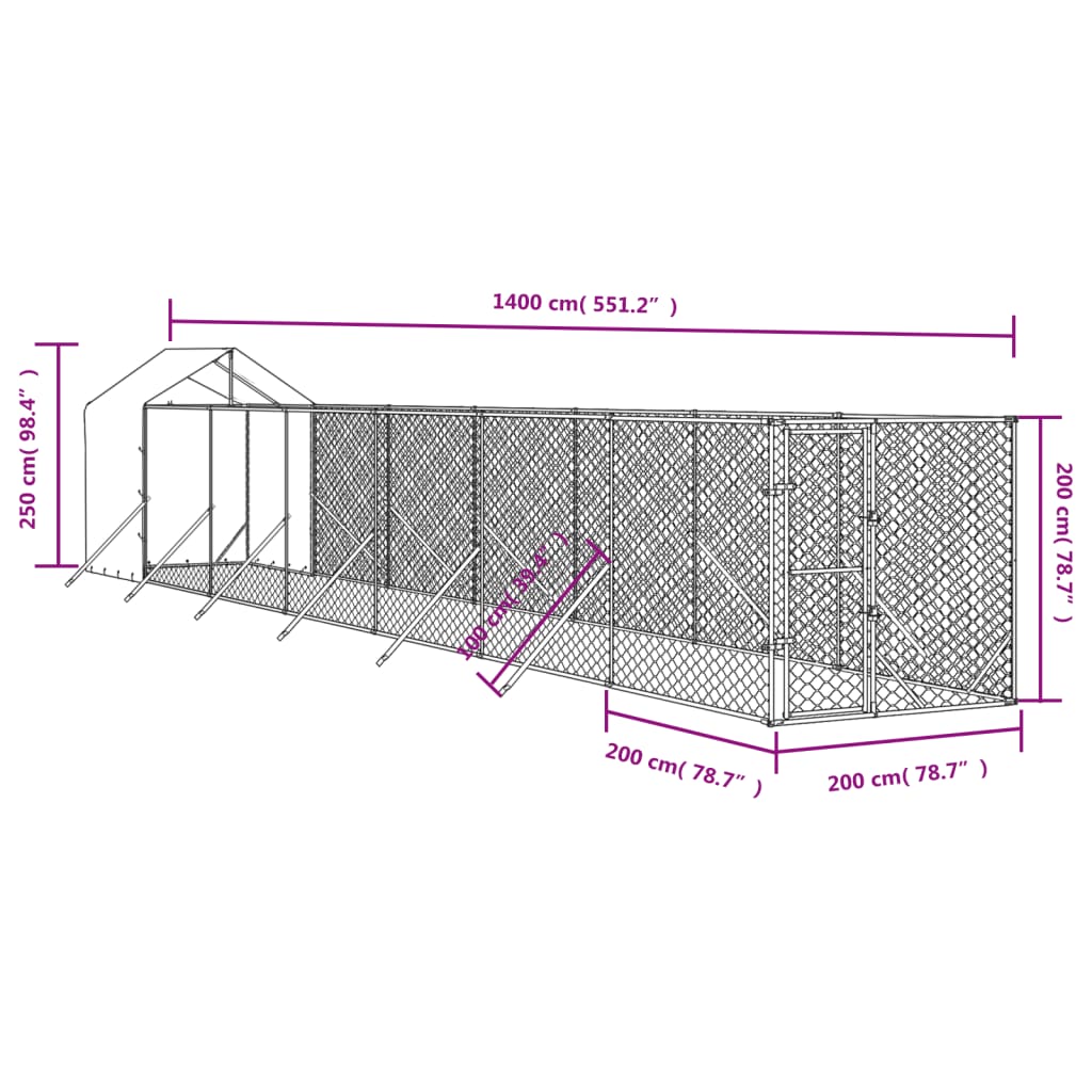 Padoc exterior cu acoperiș argintiu 2x14x2,5 m oțel galvanizat