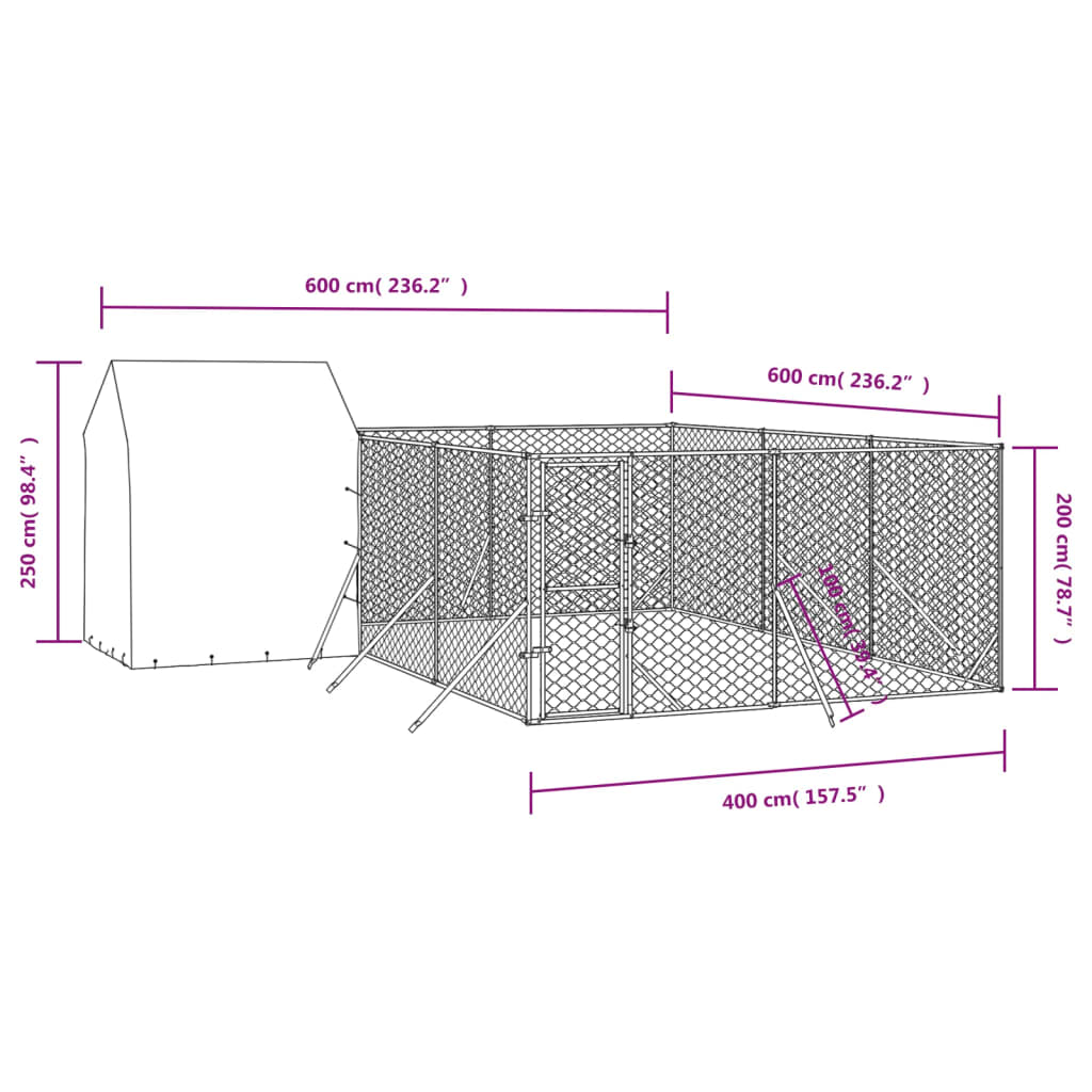 Padoc de exterior cu acoperiș argintiu 6x6x2,5m oțel galvanizat