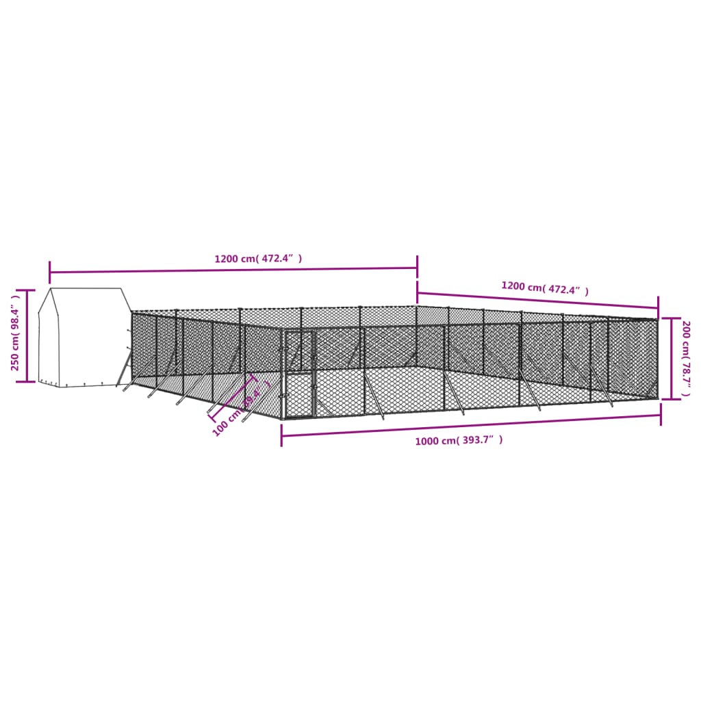 Padoc exterior cu acoperiș argintiu 12x12x2,5 m oțel galvanizat