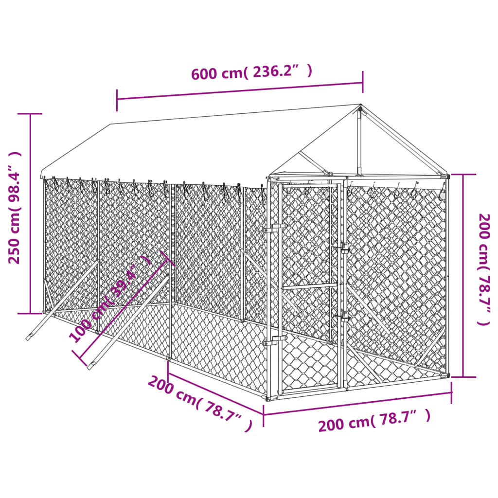 Padoc de exterior cu acoperiș argintiu 2x6x2,5m oțel galvanizat