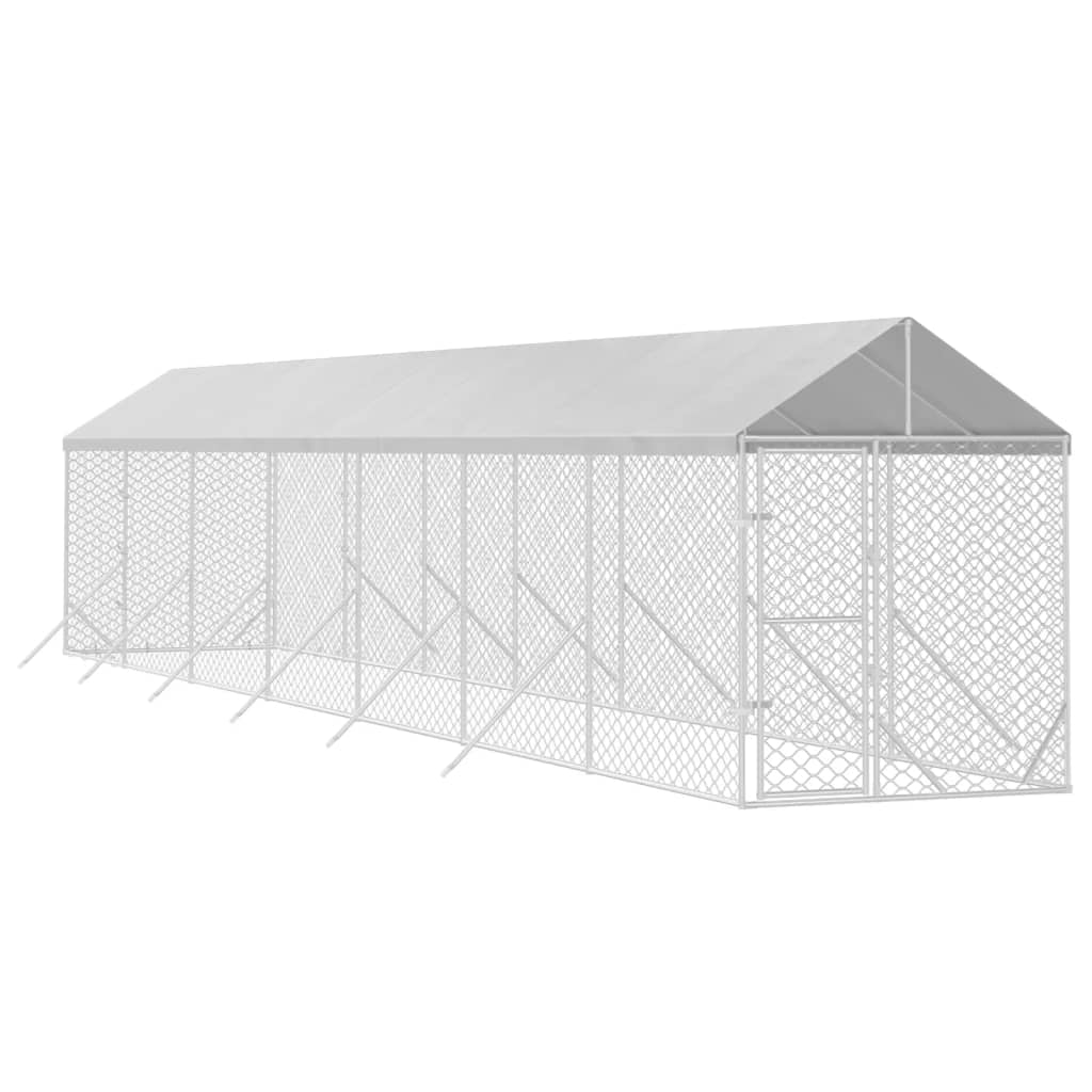 Padoc exterior cu acoperiș argintiu 2x14x2,5 m oțel galvanizat