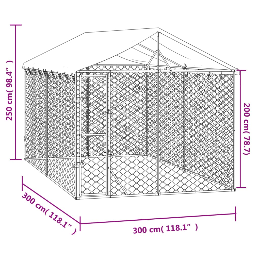 Padoc de exterior cu acoperiș argintiu 3x3x2,5m oțel galvanizat