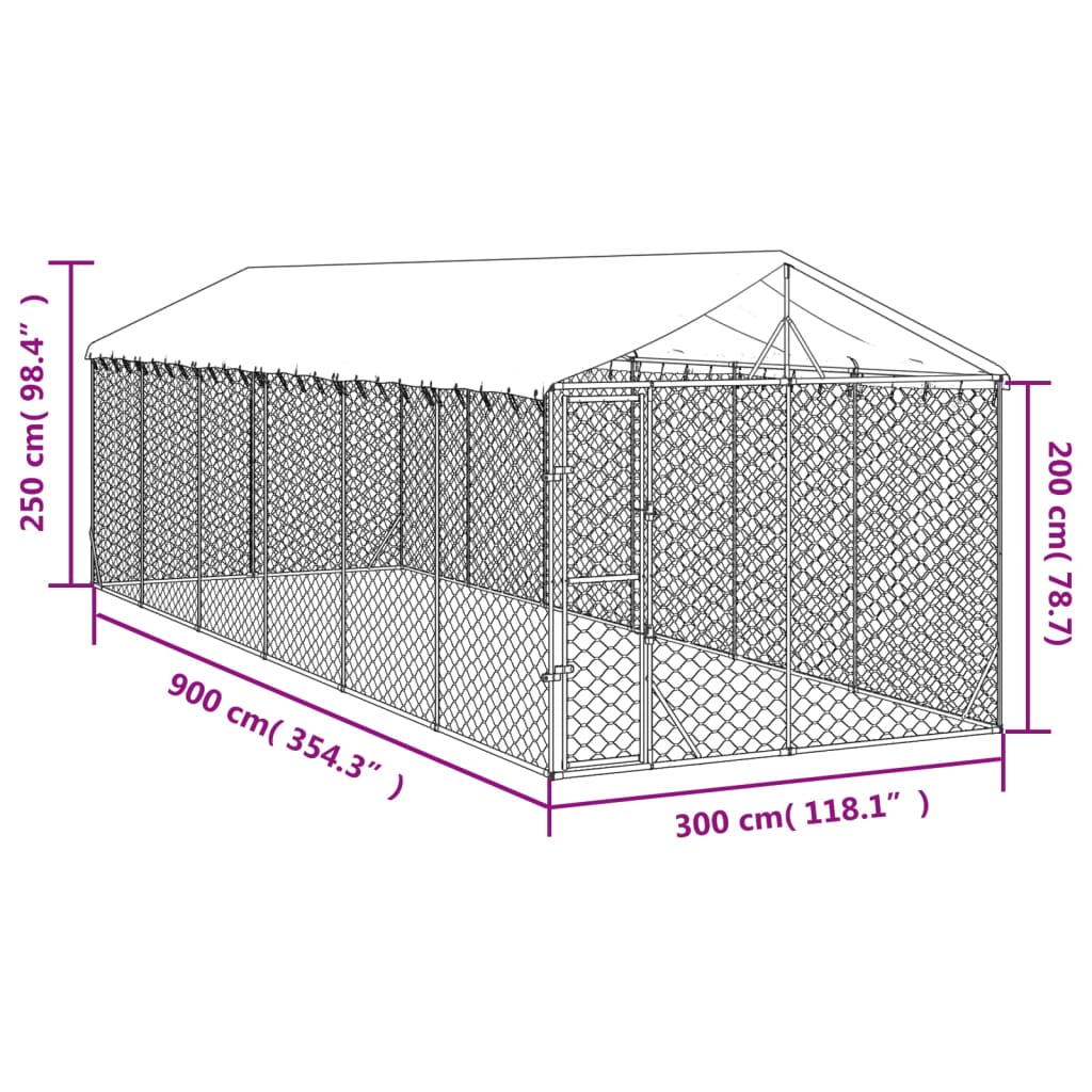 Padoc de exterior cu acoperiș argintiu 3x9x2,5m oțel galvanizat