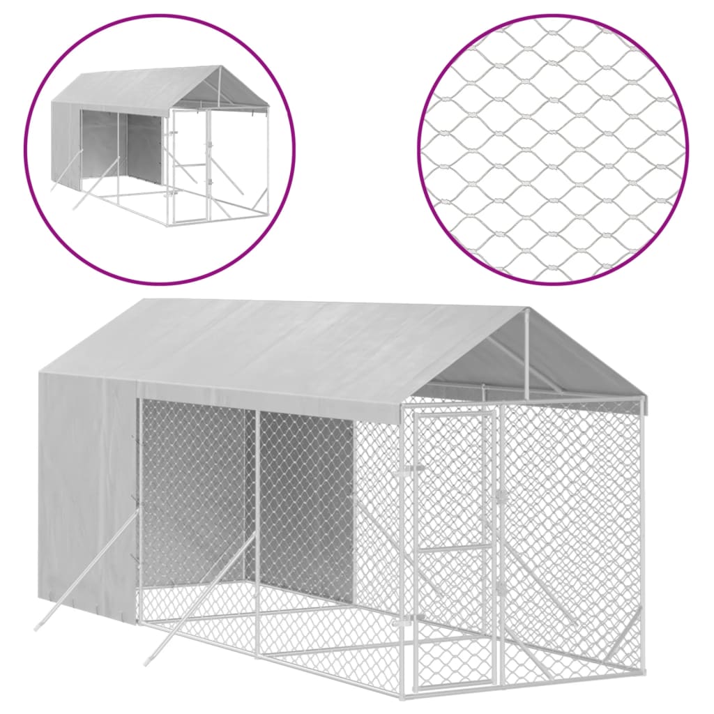 Padoc de exterior cu acoperiș argintiu 2x6x2,5m oțel galvanizat