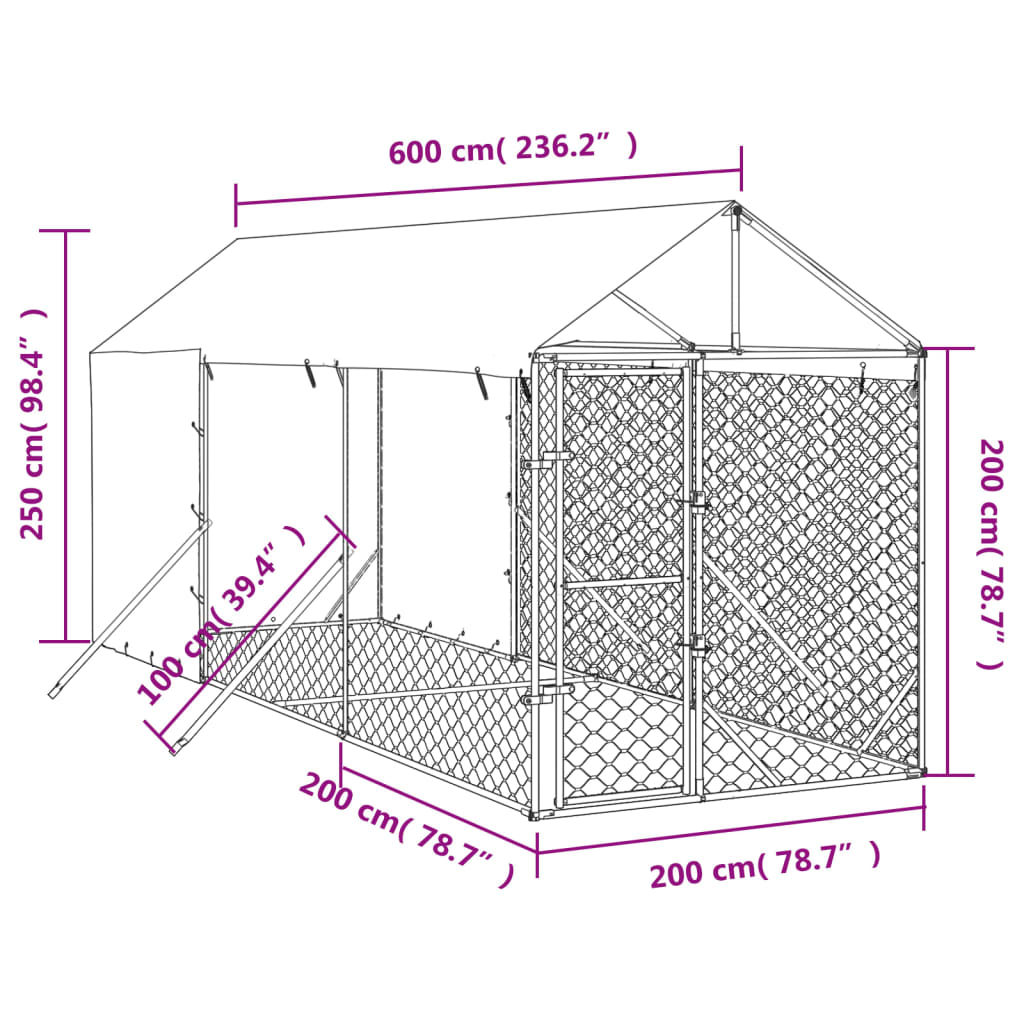 Padoc de exterior cu acoperiș argintiu 2x6x2,5m oțel galvanizat