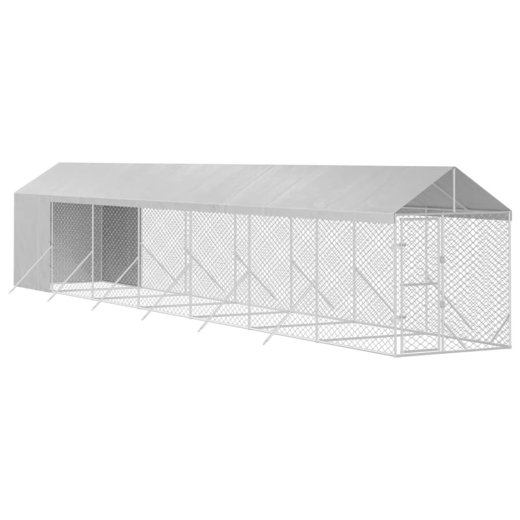 Padoc exterior cu acoperiș argintiu 2x14x2,5 m oțel galvanizat