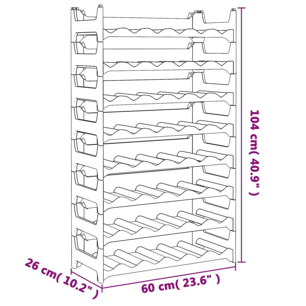 Raft de sticle de vin, pentru 48 sticle, PP, stivuibil