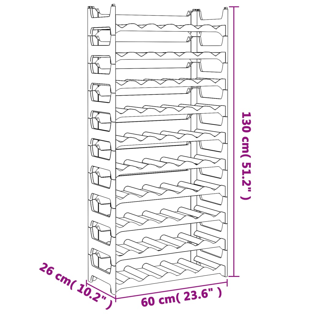 Raft de sticle de vin, pentru 60 sticle, PP, stivuibil