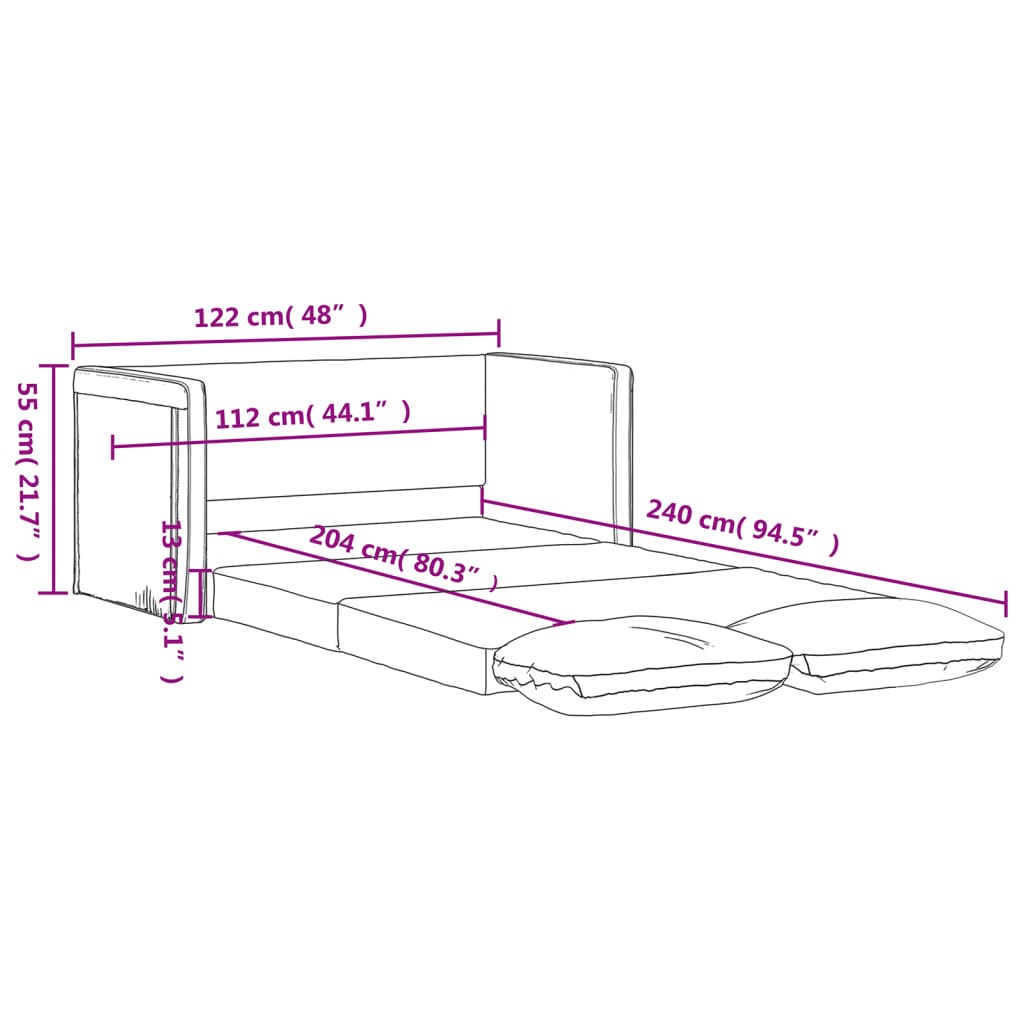 Canapea extensibilă de podea 2 în 1, gri închis, 122x204x55 cm