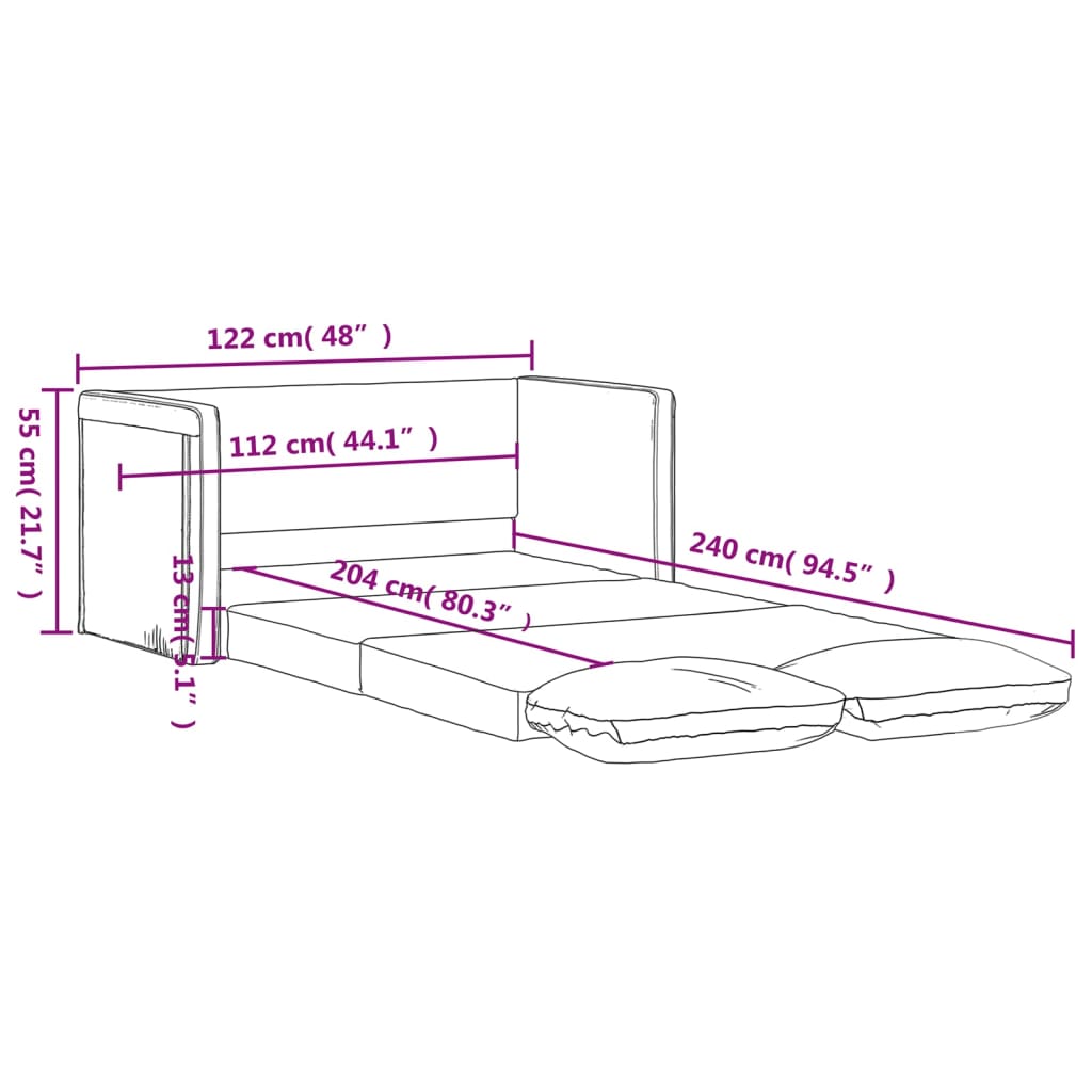 Canapea extensibilă de podea 2 în 1, roșu vin, 122x204x55 cm