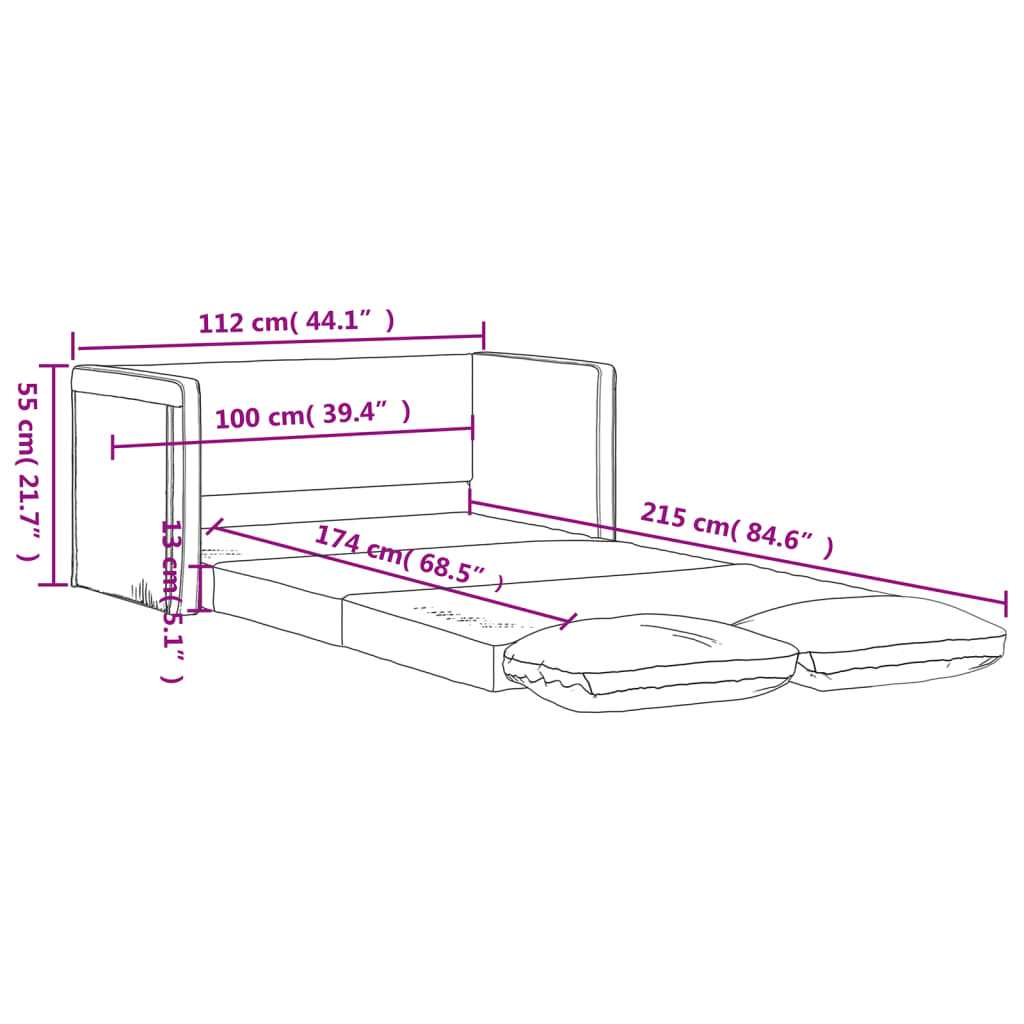 Canapea extensibilă 2 în 1, gri deschis, 112x174x55 cm, textil