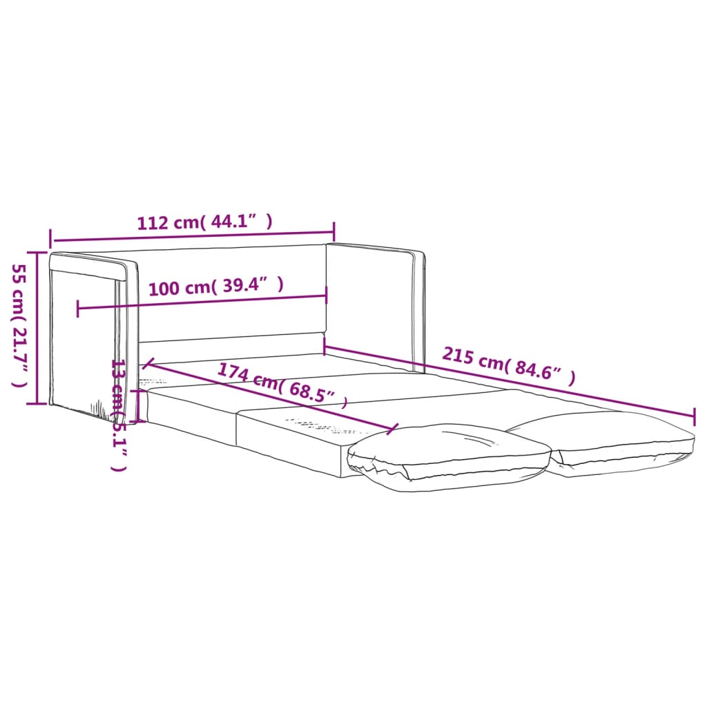 Canapea extensibilă 2 în 1, gri, 112x174x55 cm, piele ecologică