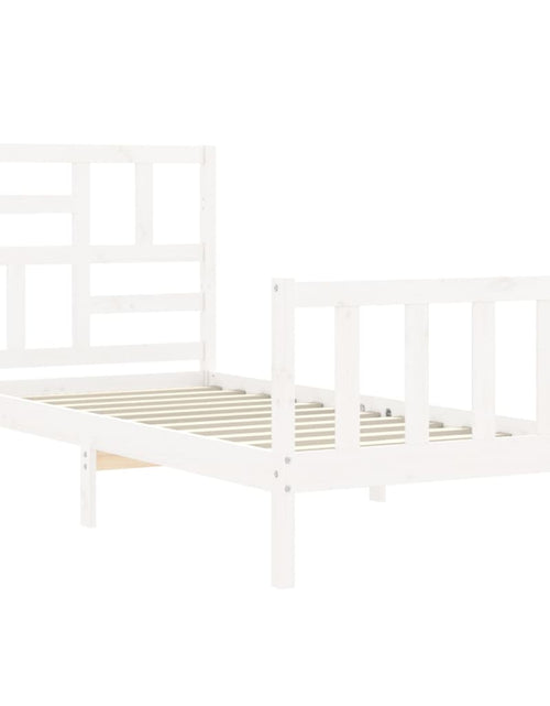 Încărcați imaginea în vizualizatorul Galerie, Cadru de pat cu tăblie, alb, 100x200 cm, lemn masiv
