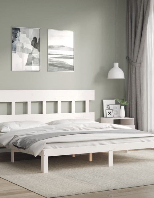 Încărcați imaginea în vizualizatorul Galerie, Cadru pat cu tăblie 200x200 cm, alb, lemn masiv
