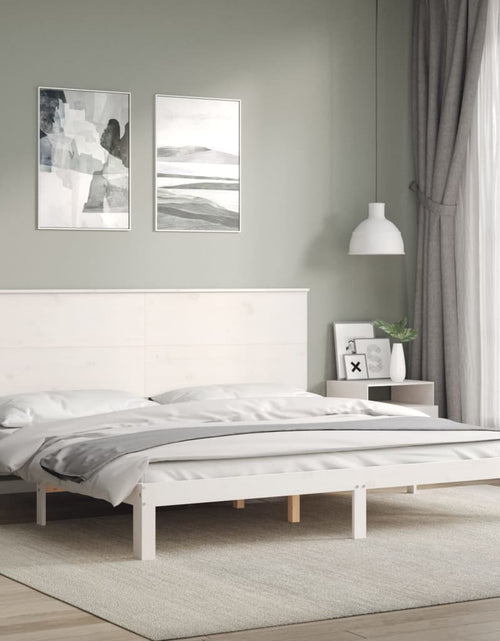 Încărcați imaginea în vizualizatorul Galerie, Cadru pat cu tăblie 200x200 cm, alb, lemn masiv
