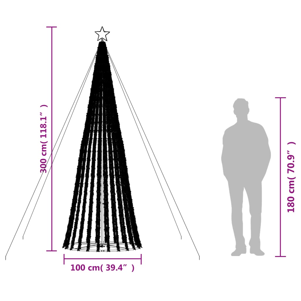 Con de lumină brad de Crăciun, 688 LED-uri alb rece, 300 cm