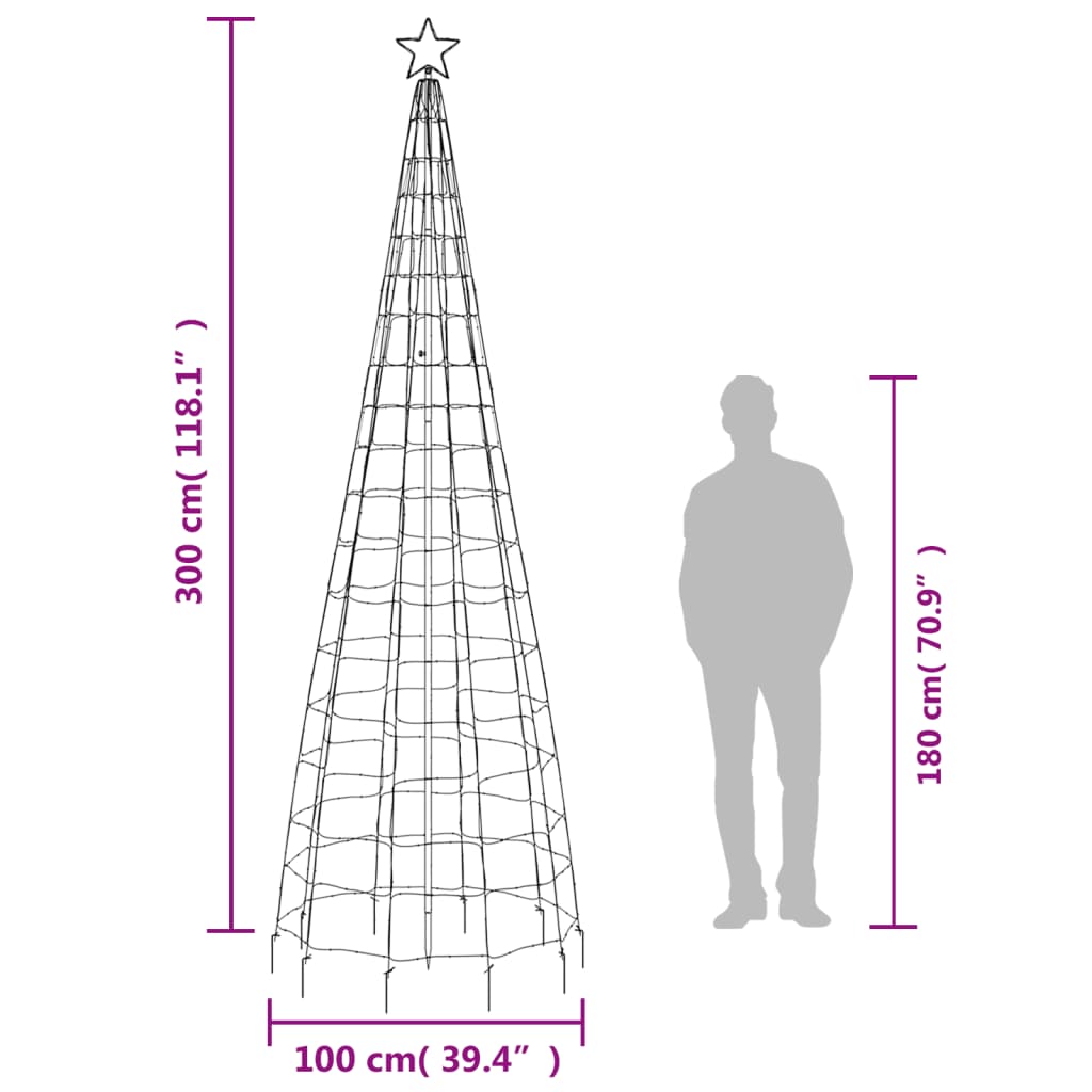 Lumină brad de Crăciun cu țăruși, 570 LED-uri, alb cald, 300 cm