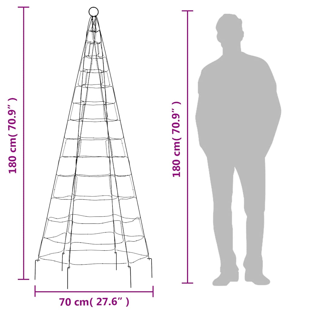 Lumină brad de Crăciun pe catarg, 200 LED-uri, alb cald, 180 cm