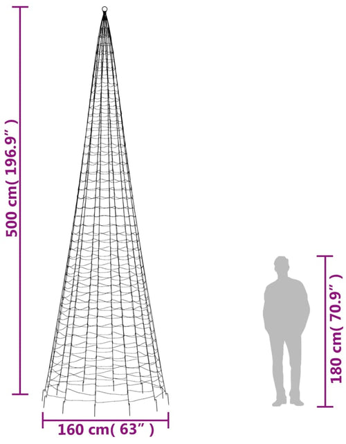 Încărcați imaginea în vizualizatorul Galerie, Lumină brad de Crăciun pe catarg, 1534 LED-uri, alb rece 500 cm
