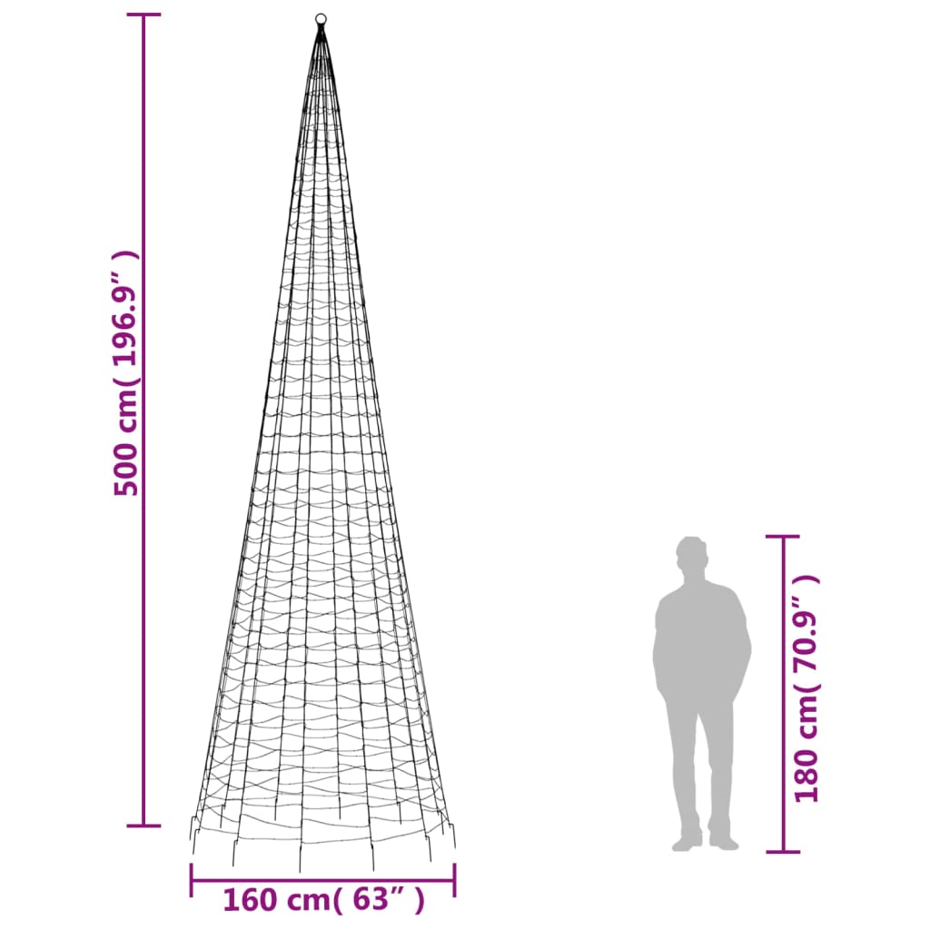 Lumină brad de Crăciun pe catarg, 1534 LED-uri, alb rece 500 cm