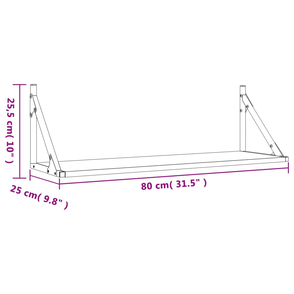 Rafturi de perete, 2 buc., gri sonoma, 80x25x25,5 cm, lemn