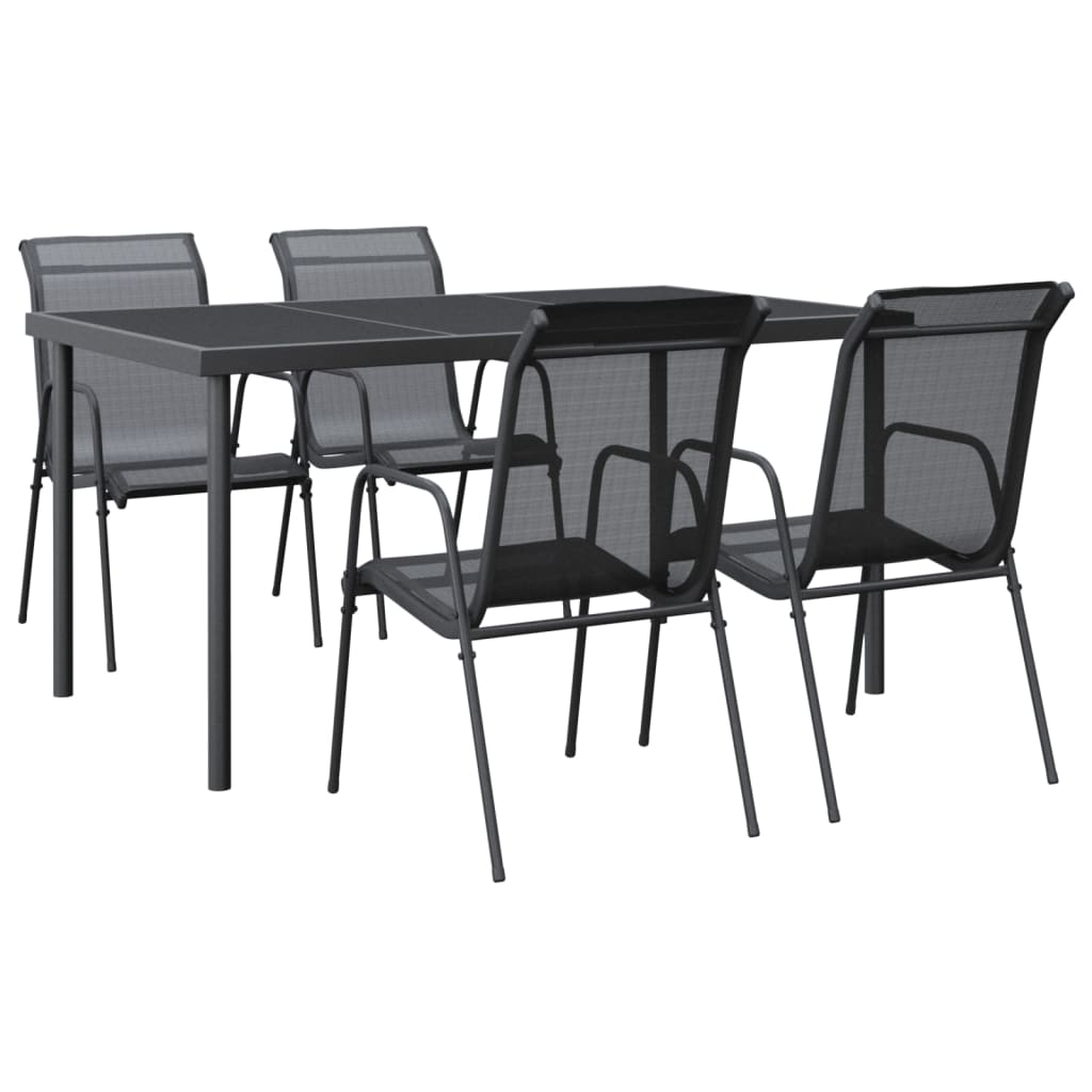 Set mobilier de grădină, 5 piese, negru, oțel și textilenă