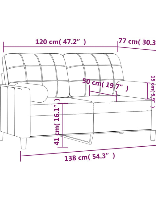 Încărcați imaginea în vizualizatorul Galerie, Canapea cu 2 locuri cu pernuțe, gri deschis, 120 cm, textil

