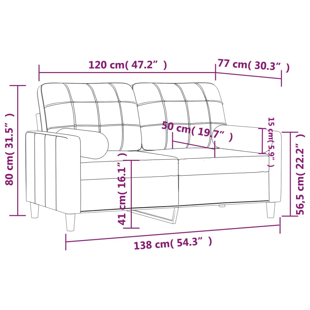 Canapea cu 2 locuri cu pernuțe, maro, 120 cm, textil