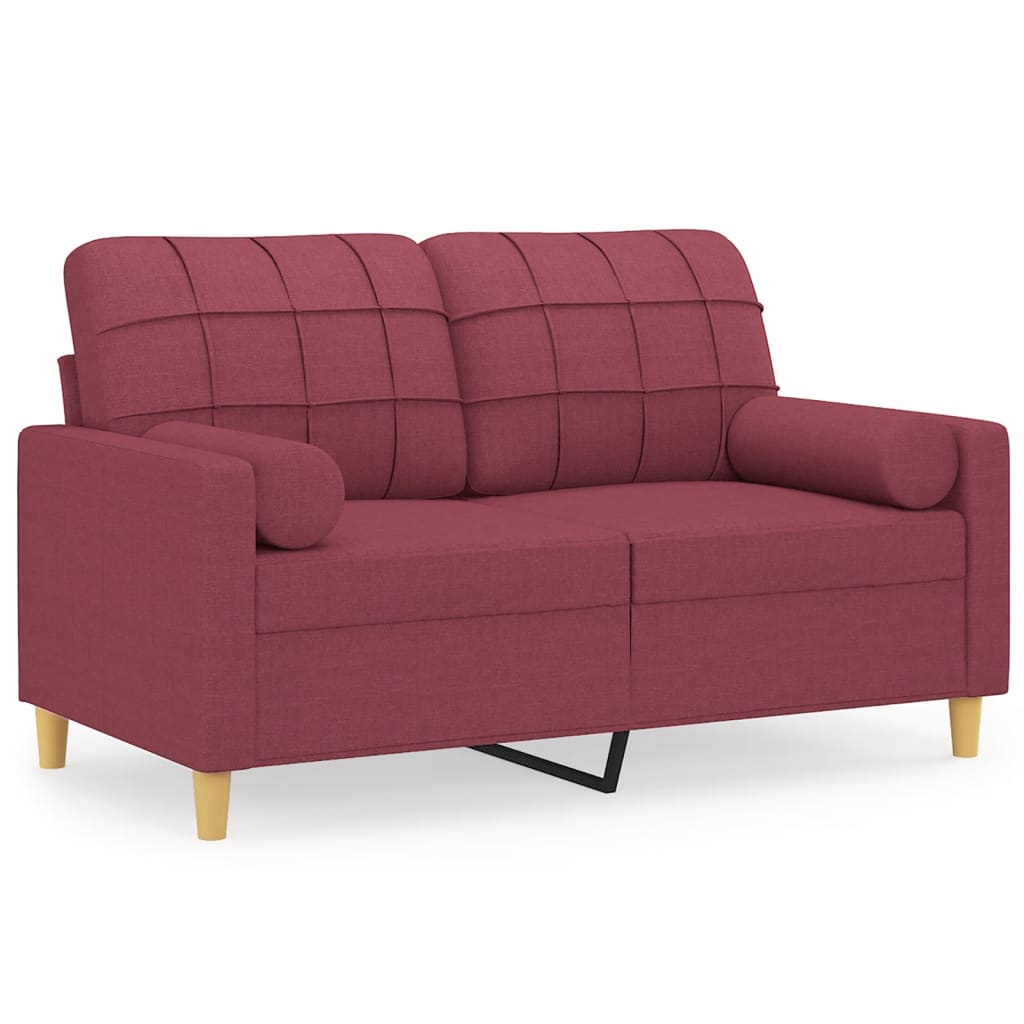 Canapea cu 2 locuri cu pernuțe, roșu vin, 120 cm, textil