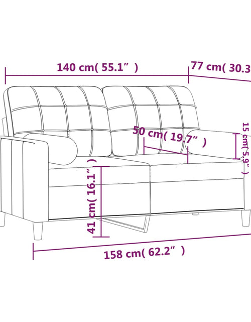 Încărcați imaginea în vizualizatorul Galerie, Canapea cu 2 locuri cu pernuțe, gri deschis, 140 cm, textil
