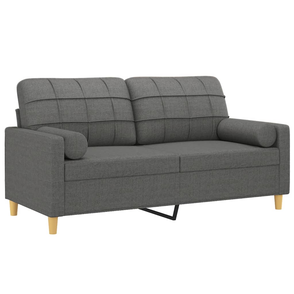 Canapea cu 2 locuri cu pernuțe, gri închis, 140 cm, textil
