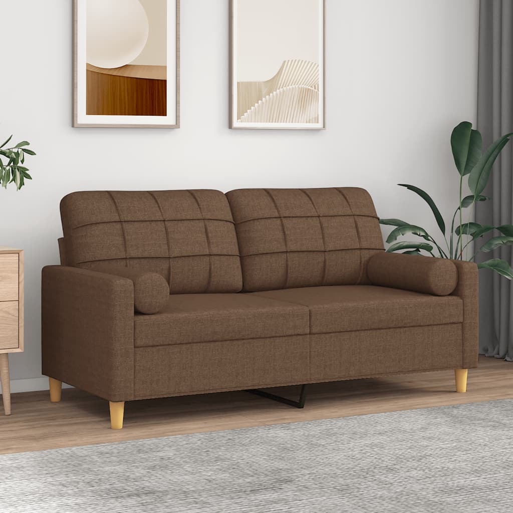 Canapea cu 2 locuri cu pernuțe, maro, 140 cm, textil