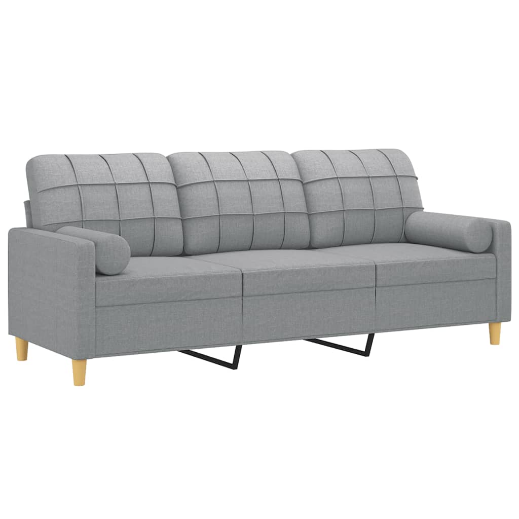Canapea cu 3 locuri cu pernuțe, gri deschis, 180 cm, textil