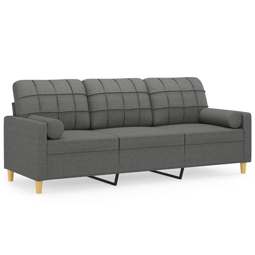 Canapea cu 3 locuri cu pernuțe, gri închis, 180 cm, textil