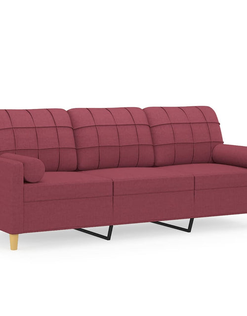 Încărcați imaginea în vizualizatorul Galerie, Canapea cu 3 locuri cu pernuțe, roșu vin, 180 cm, textil
