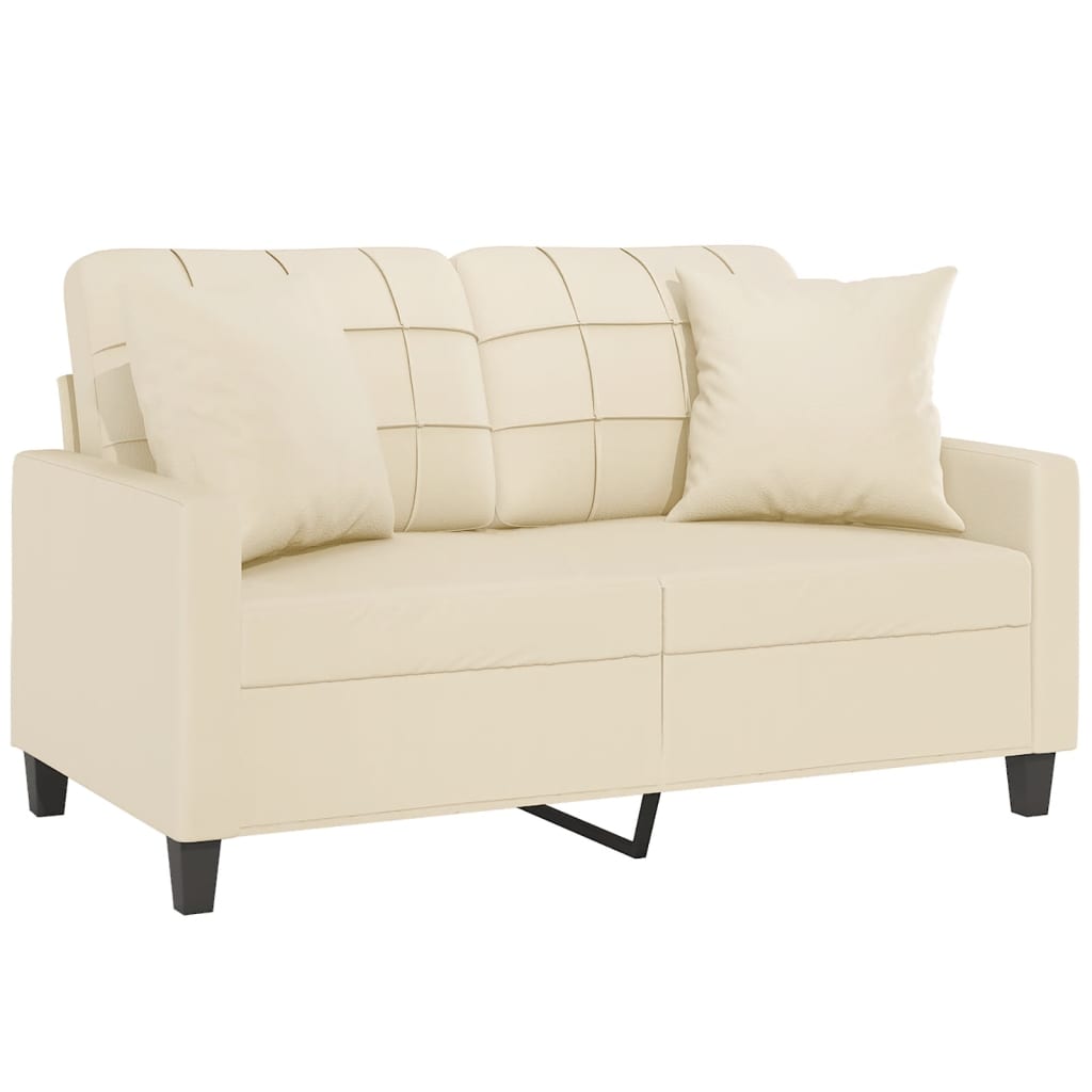 Canapea cu 2 locuri cu pernuțe, crem, 120 cm, piele ecologică