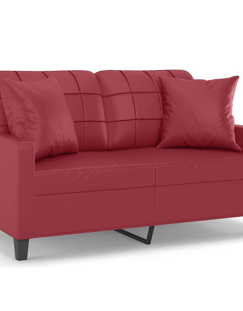 Încărcați imaginea în vizualizatorul Galerie, Canapea cu 2 locuri cu pernuțe, roșu vin 120 cm piele ecologică
