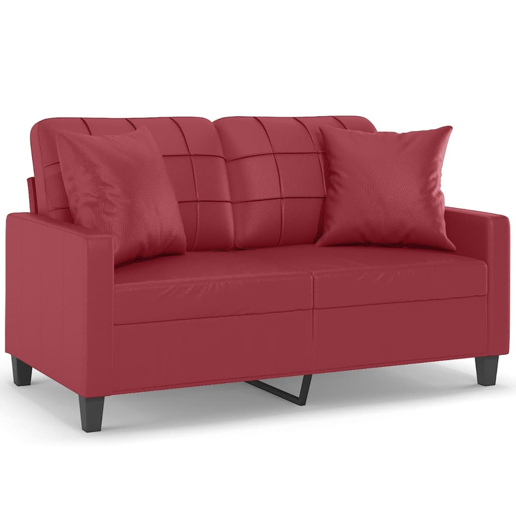 Canapea cu 2 locuri cu pernuțe, roșu vin 120 cm piele ecologică