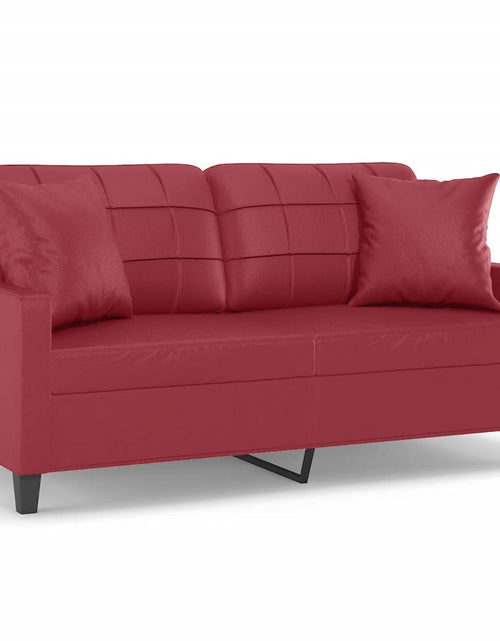 Încărcați imaginea în vizualizatorul Galerie, Canapea cu 2 locuri cu pernuțe, roșu vin 140 cm piele ecologică
